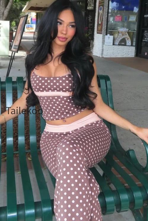 contrast-polka-dot-sexy-tank-pants-two-piece-set