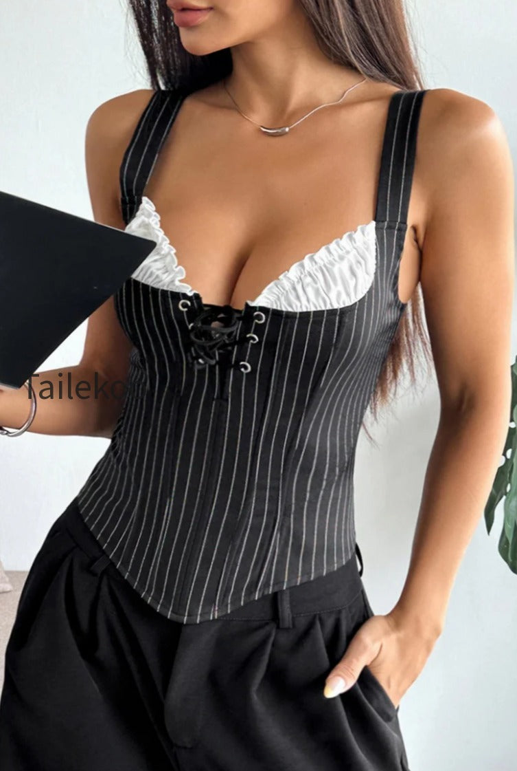 striped-color-block-ruffle-trim-boned-cami-top
